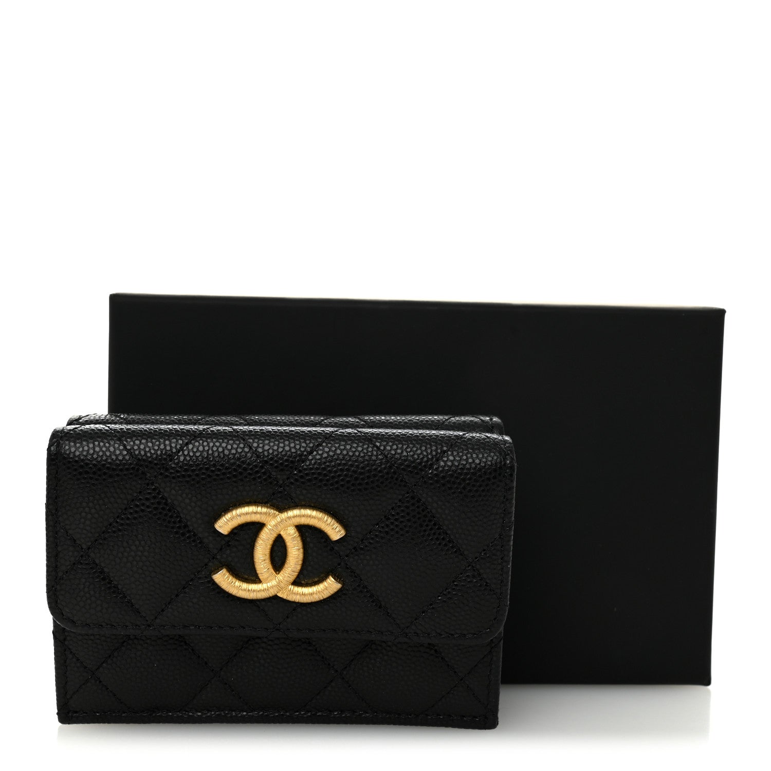 Chanel Caviar Quilted Textured CC Tri-Fold Flap Wallet Black 10 of 10