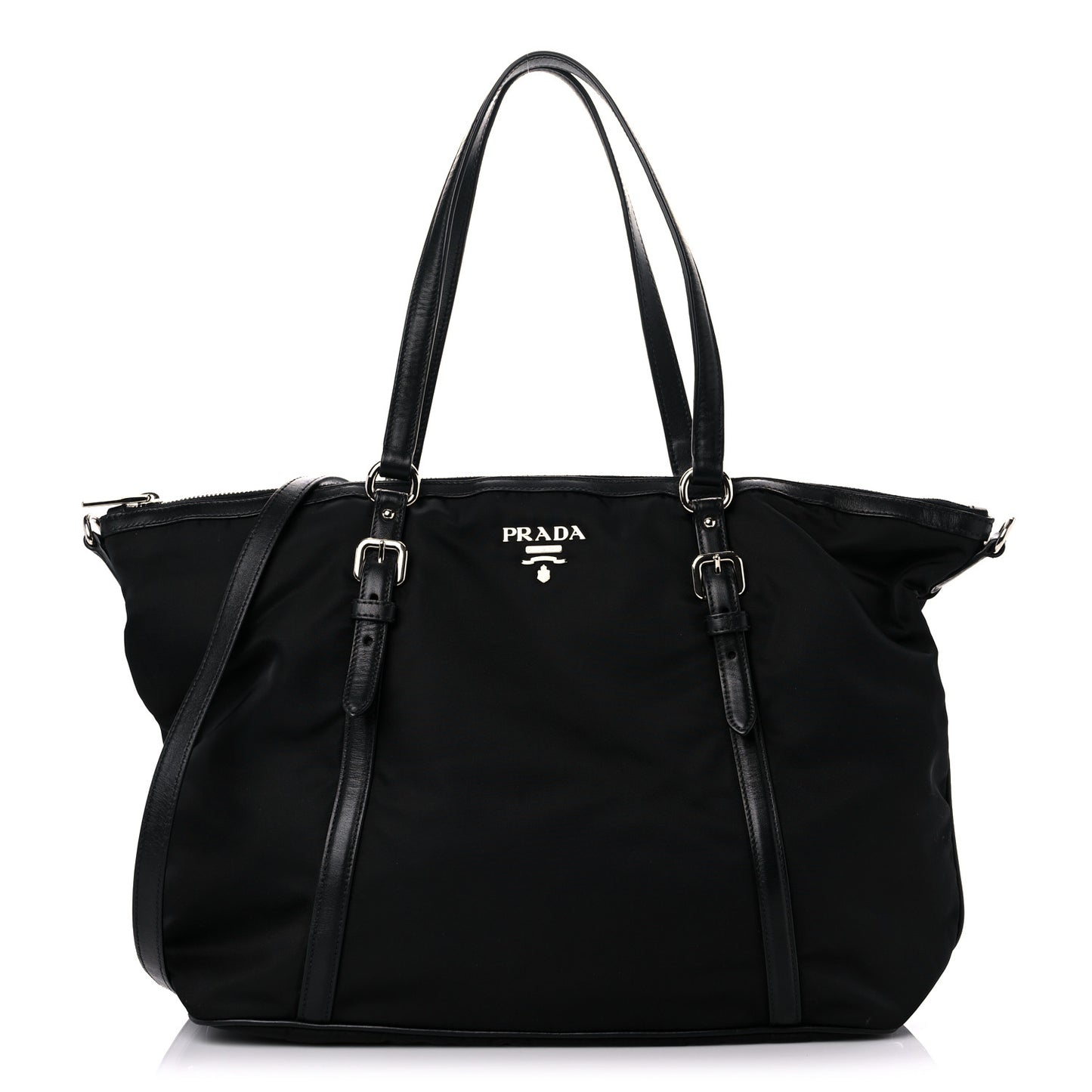 Tessuto Nylon Calfskin Shopping Tote Black