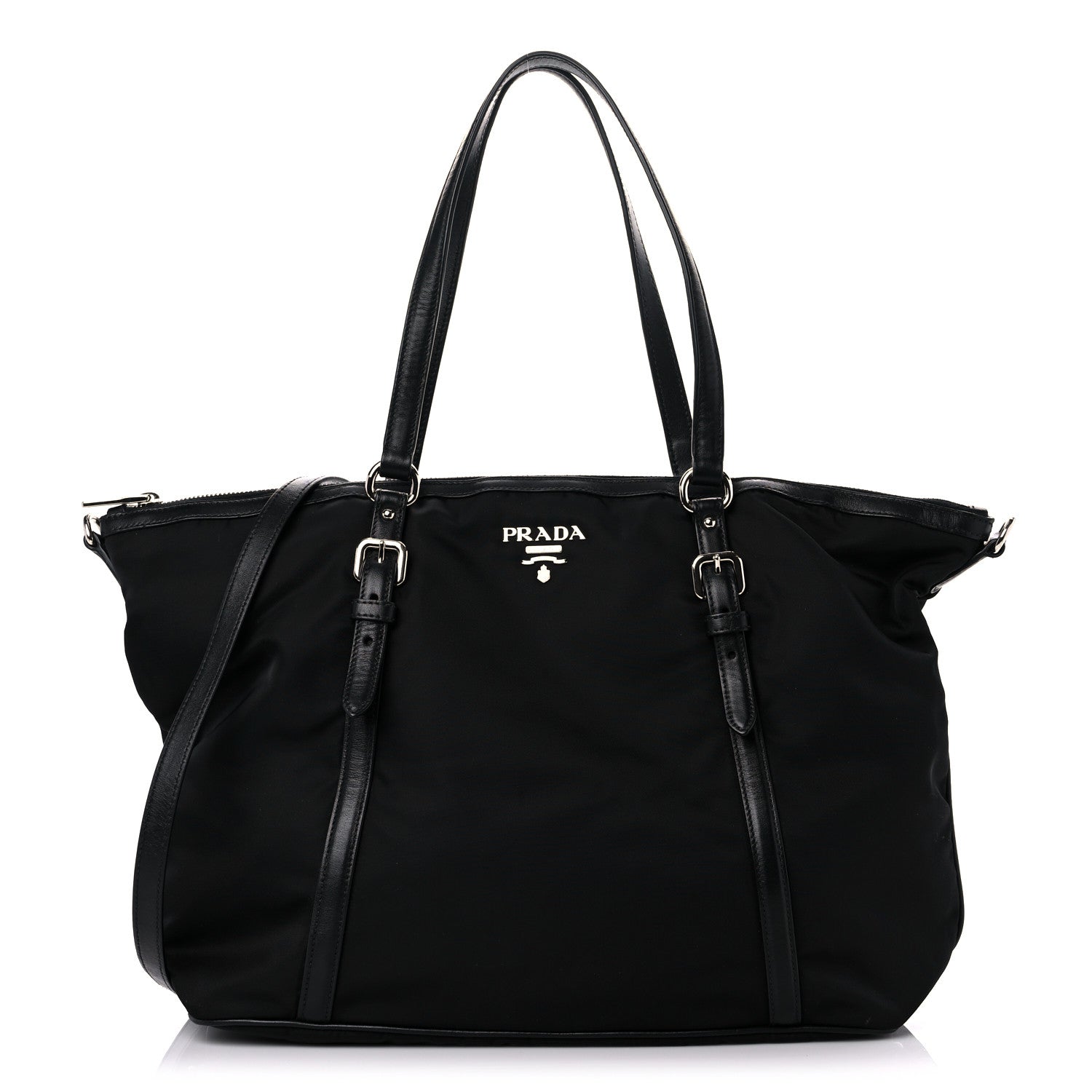 Prada Tessuto Nylon Calfskin Shopping Tote Black 1 of 12