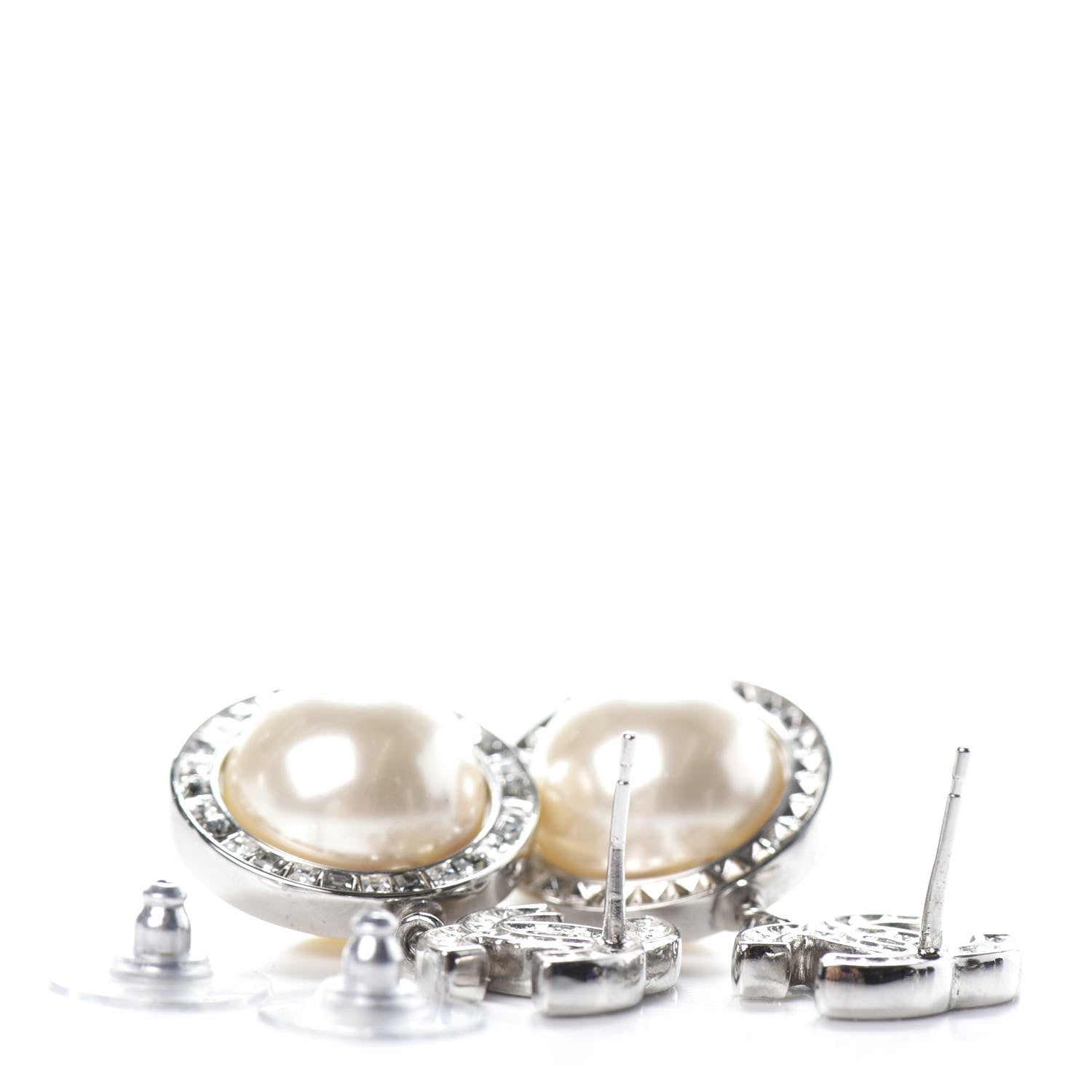 Chanel Baguette Crystal CC Pearl Drop Art Decoco Earrings Silver 4 of 5