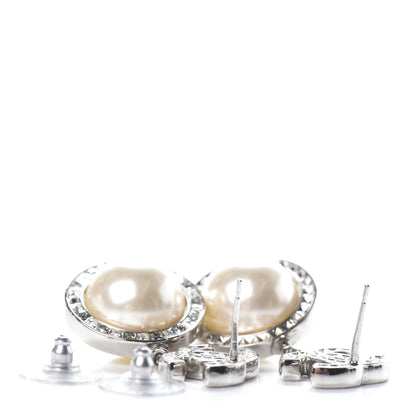 Chanel Baguette Crystal CC Pearl Drop Art Decoco Earrings Silver 4 of 5