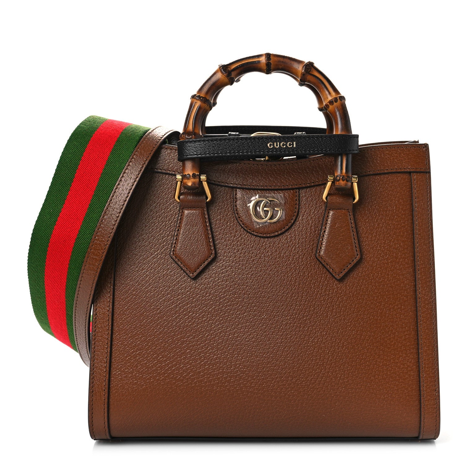 Gucci Textured Dollar Calfskin Web Small Diana Tote Bag Cuir Black 1 of 7