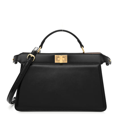 Fendi Vitello King Luxor Shiny Nappa Medium Peekaboo I SEE U East West Satchel Black Light Rose 1 of 10