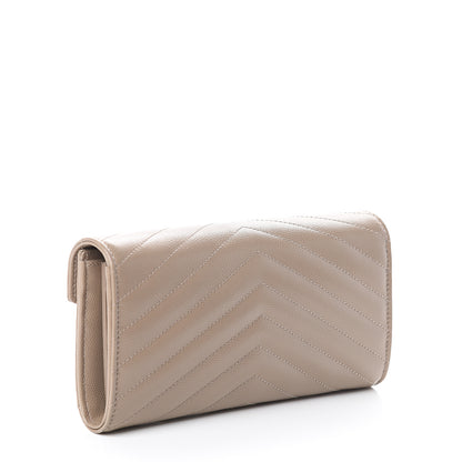 Saint Laurent Grain De Poudre Matelasse Chevron Monogram Flap Wallet Dusty Grey 2 of 5