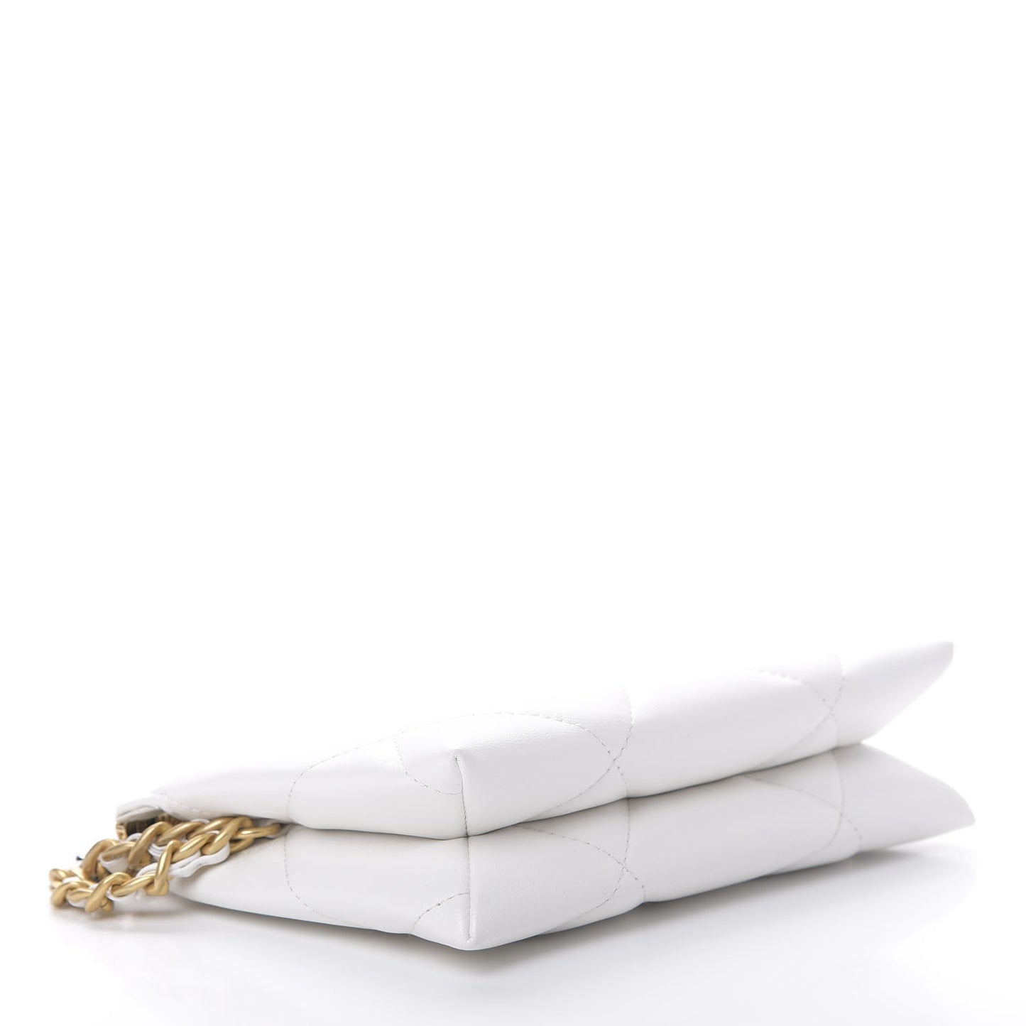 Shiny Goatskin Quilted 19 Small Pouch With Handle White