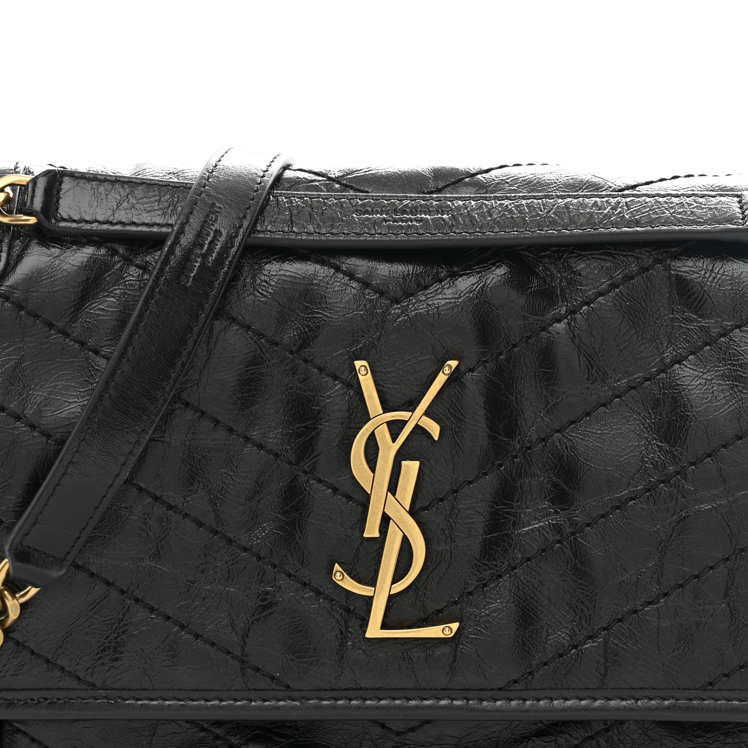 Saint Laurent Crinkled Calfskin Matelasse Monogram Medium Niki Chain Satchel Black 8 of 10