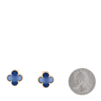 Van Cleef & Arpels 18K Yellow Gold Blue Agate Vintage Alhambra Earrings 2 of 5