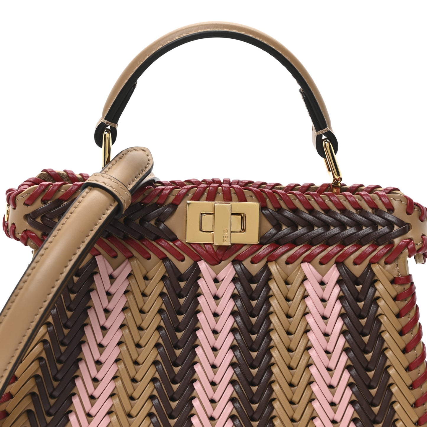 Vitello King Shiny Nappa Intreccio Petite Peekaboo I SEE U Satchel Miel Mogano Rosa Fragola