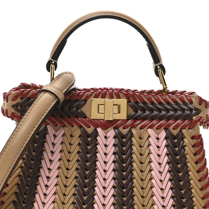 Fendi Vitello King Shiny Nappa Intreccio Petite Peekaboo I SEE U Satchel Miel Mogano Rosa Fragola 7 of 9