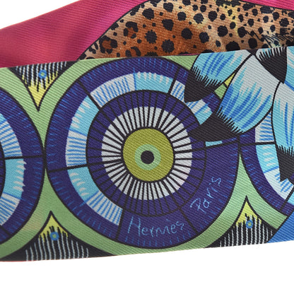 Hermes Silk The Savana Dance Twilly Rose Indien Indigo Vert 4 of 5