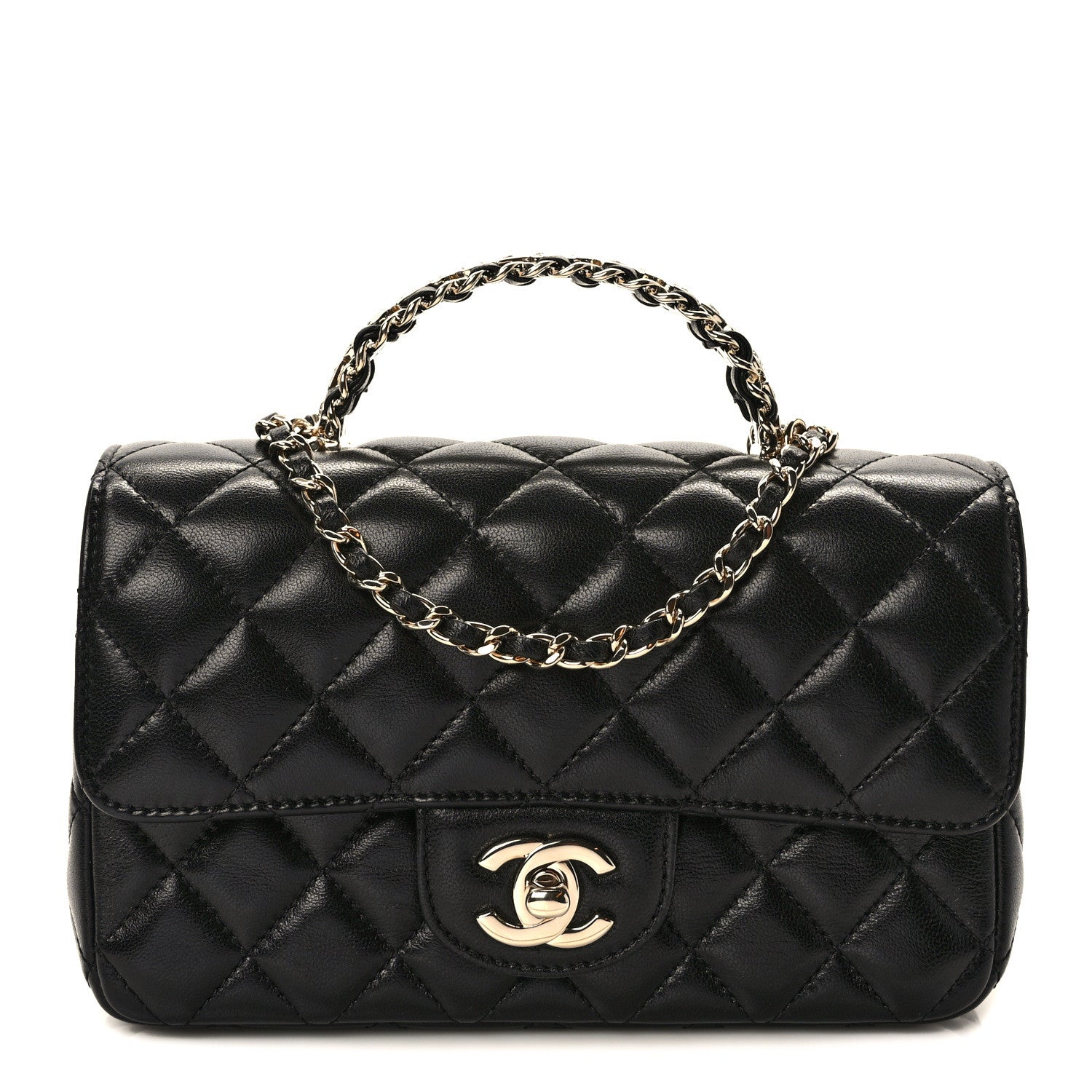 Chanel Lambskin Quilted Mini Crystal Top Handle Rectangular Flap Black 1 of 10
