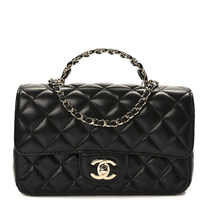 Chanel Lambskin Quilted Mini Crystal Top Handle Rectangular Flap Black 1 of 10