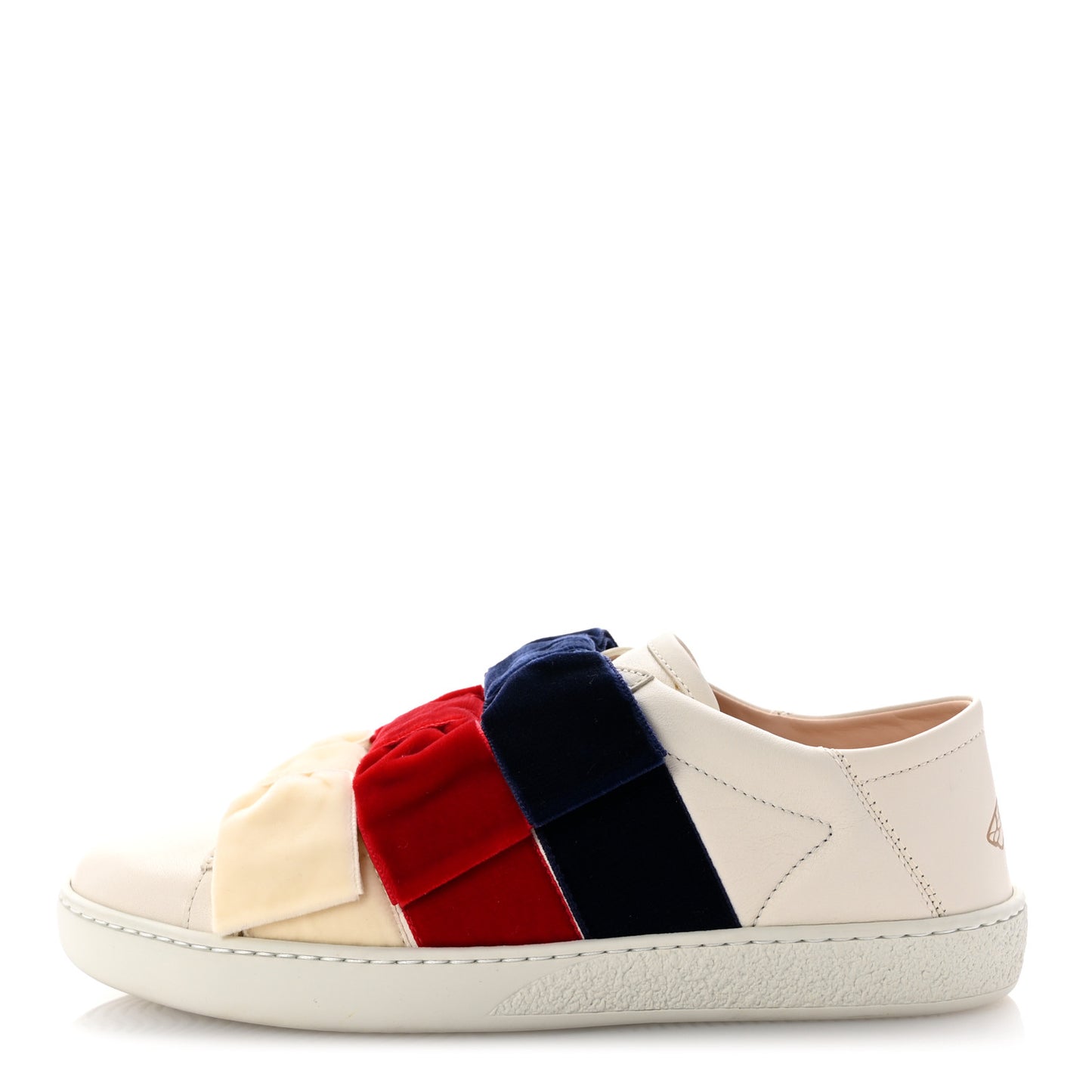 Calfskin Womens Velvet Bow Ace Sneakers 35.5 White