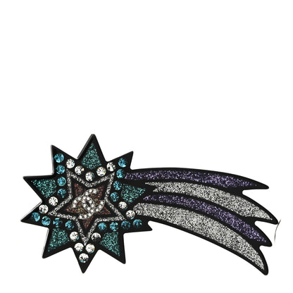 Chanel Glittered Resin Strass Shooting Star Brooch Black Purple Green 1 of 5