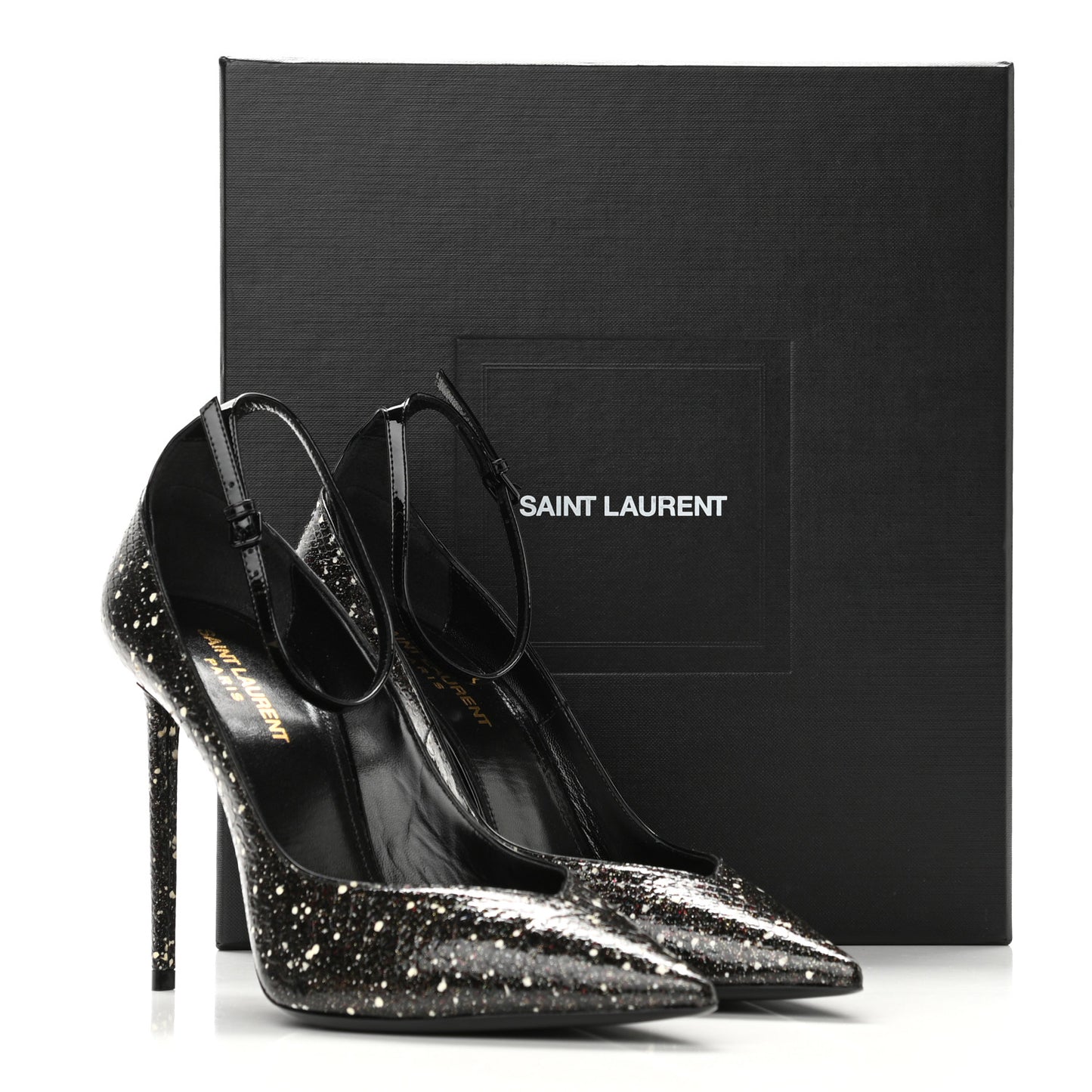 Vernis Snakeskin Embossed Calfskin Zoe 105 Star Pumps 39.5 Black White Multicolor