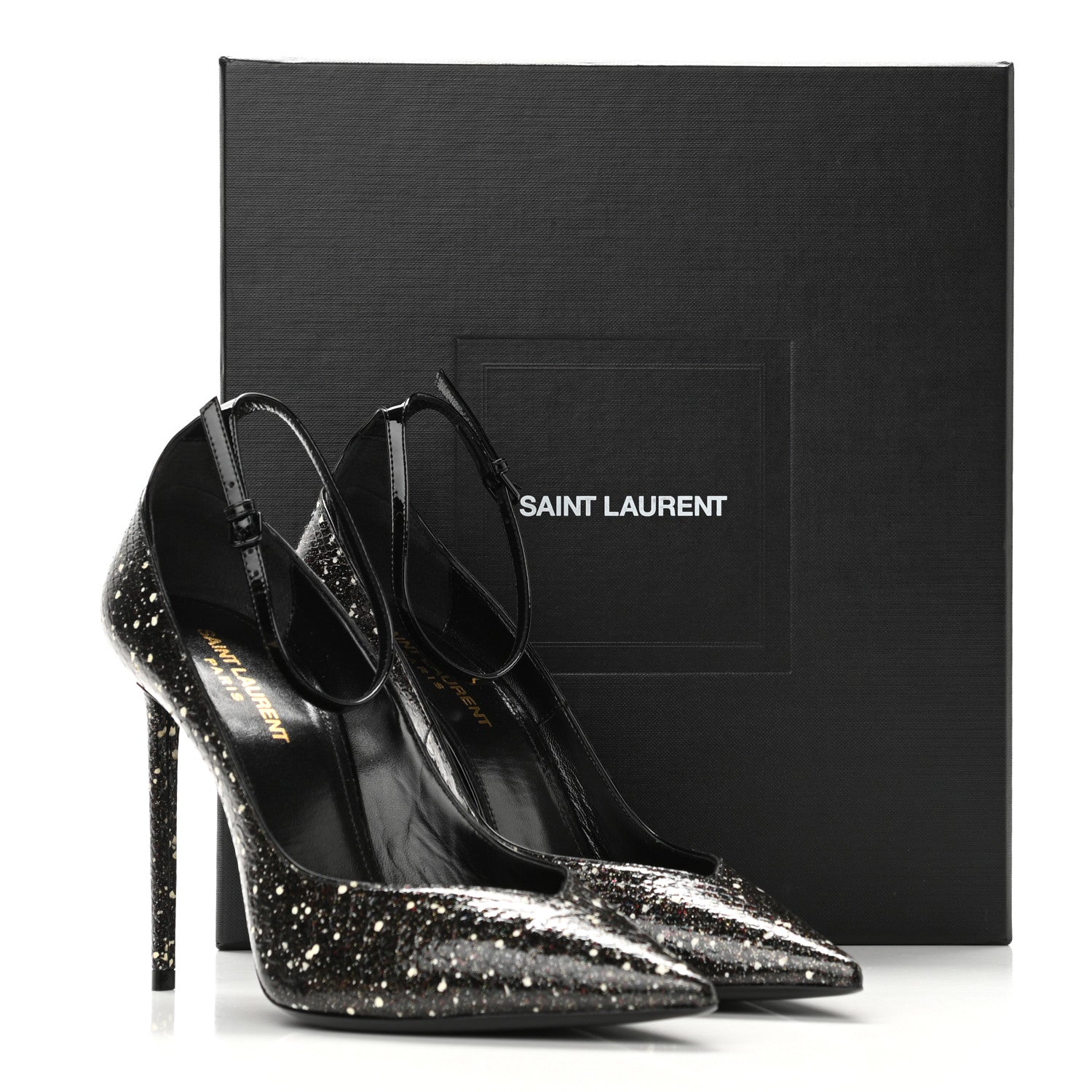 Saint Laurent Vernis Snakeskin Embossed Calfskin Zoe 105 Star Pumps 39.5 Black White Multicolor 8 of 8