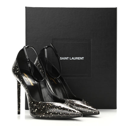 Saint Laurent Vernis Snakeskin Embossed Calfskin Zoe 105 Star Pumps 39.5 Black White Multicolor 8 of 8