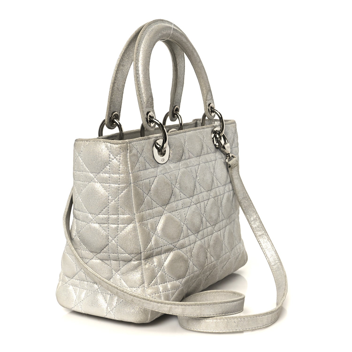Christian Dior Metallic Nubuck Cannage Medium Lady Dior Silver 3 of 10