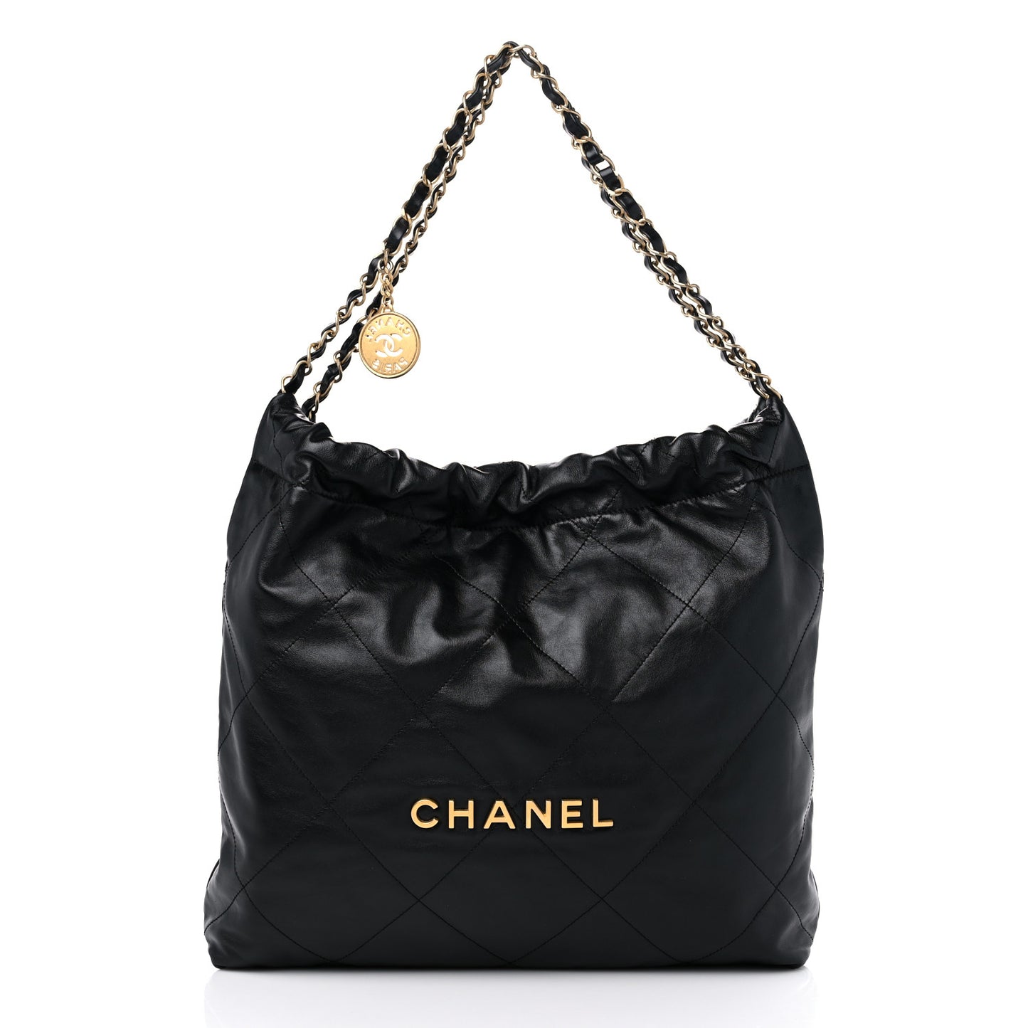 Shiny Calfskin Quilted Chanel 22 Black