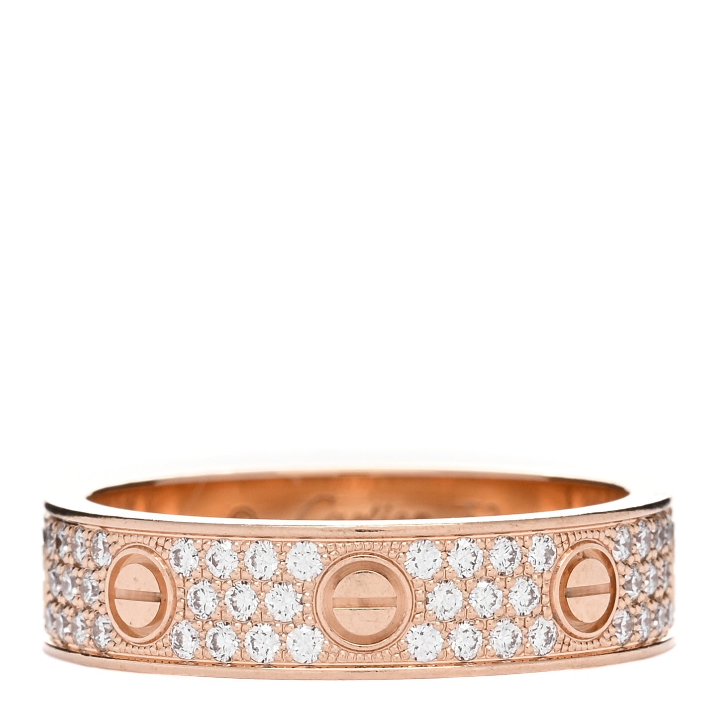 18K Pink Gold Diamond 5mm LOVE Wedding Paved Band Ring 53 6.5