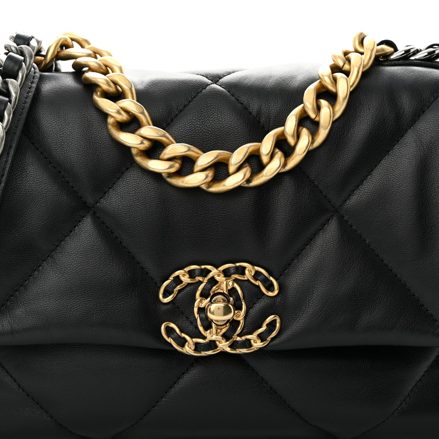 Shiny Goatskin Quilted Medium Chanel 19 Flap Black