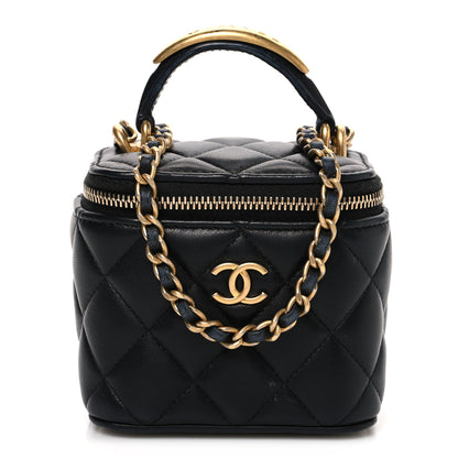 Chanel Lambskin Quilted Metal Mini Top Handle Vanity Case With Chain Black 1 of 10