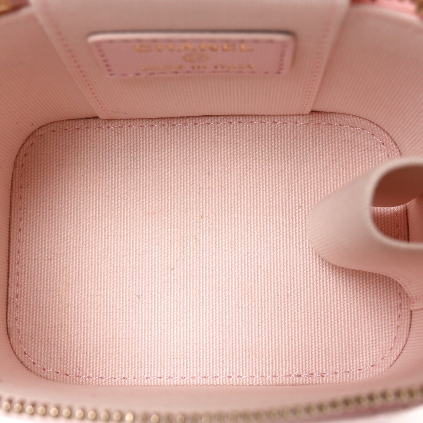 Lambskin Quilted Mini Top Handle Vanity Case With Chain Light Pink