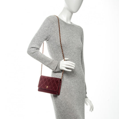 Chanel Glazed Calfskin Quilted Wallet On Chain WOC Dark Red 2 of 13