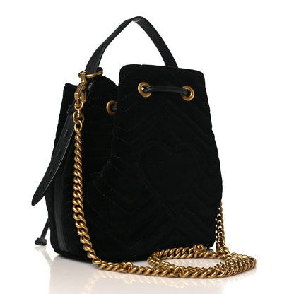 Gucci Velvet Matelasse GG Marmont Bucket Bag Black 3 of 10
