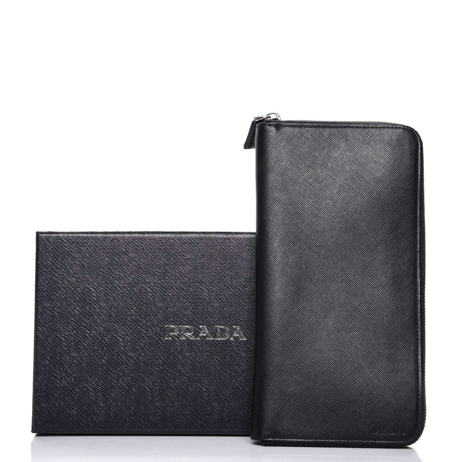 Prada Saffiano Metal Zip Around Travel Wallet Black 10 of 10