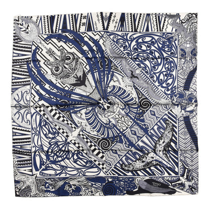 Hermes Silk Kawa Ora Scarf 90 Ivory Marine Black 1 of 6