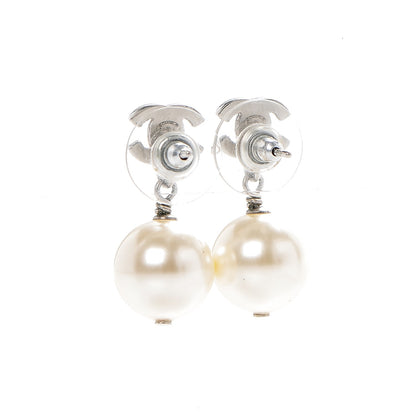 Chanel Crystal Pearl CC Drop Earrings Silver 3 of 5