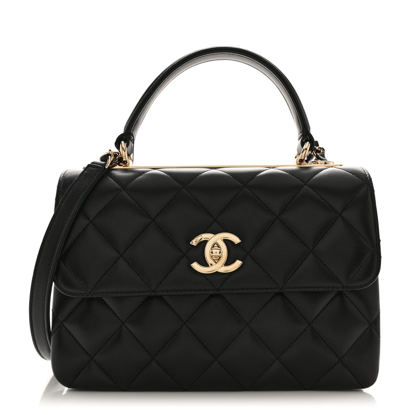 Lambskin Quilted Small Trendy CC Dual Handle Flap Bag Black