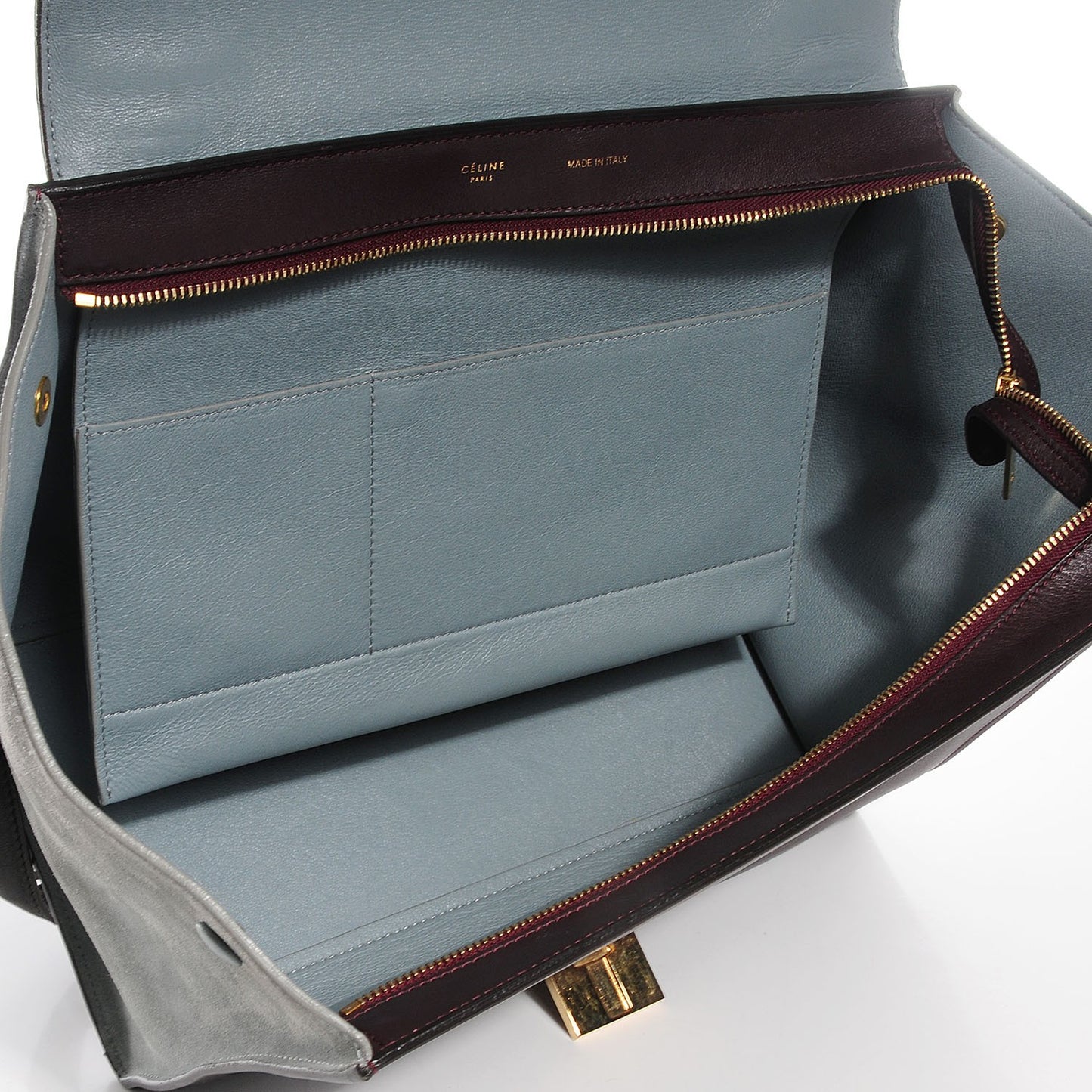 Smooth Calfskin Suede Medium Tri-Color Trapeze Dark Grey