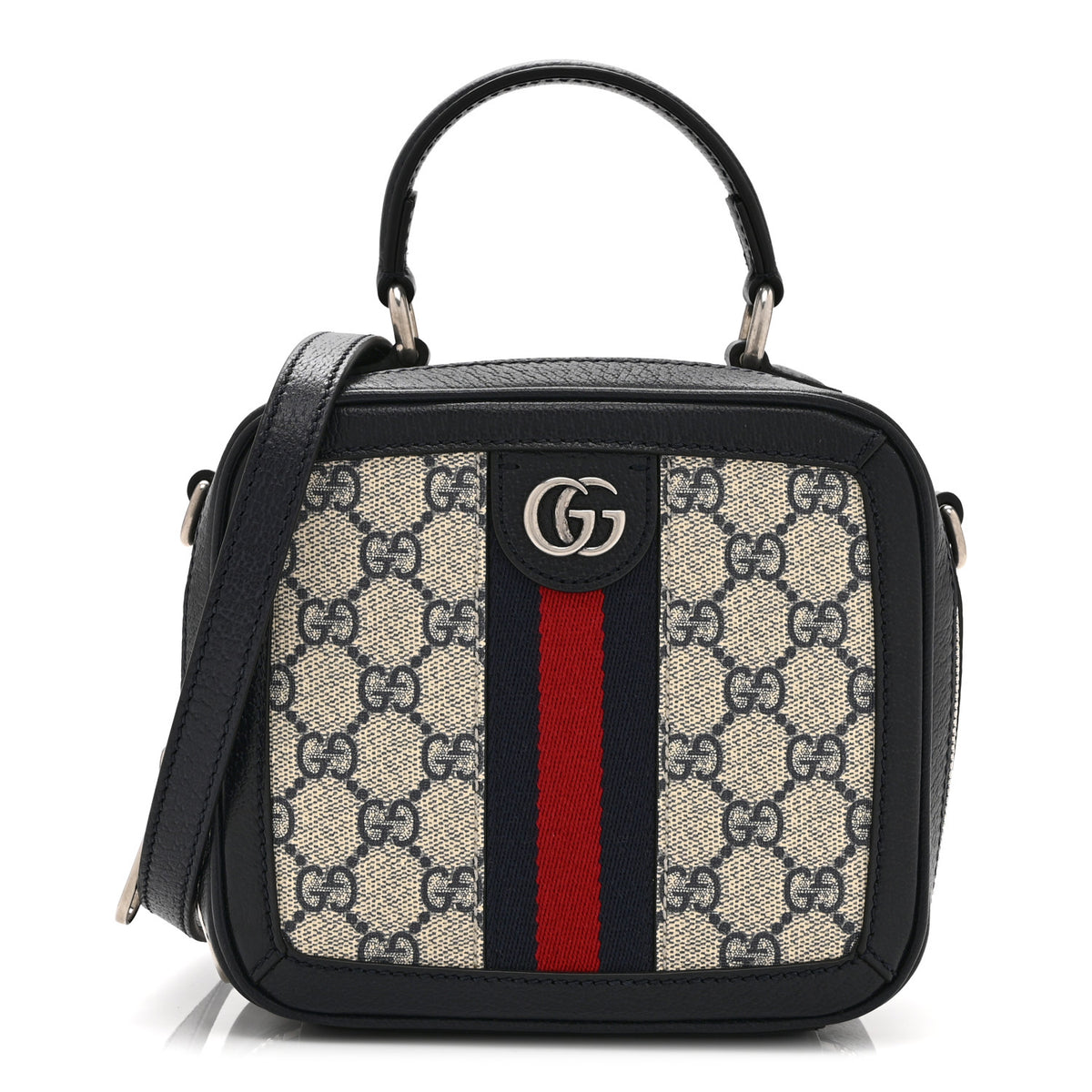 Gucci GG Supreme Monogram Mini Ophidia Top Handle Square Shoulder Bag Beige Blue 1 of 11