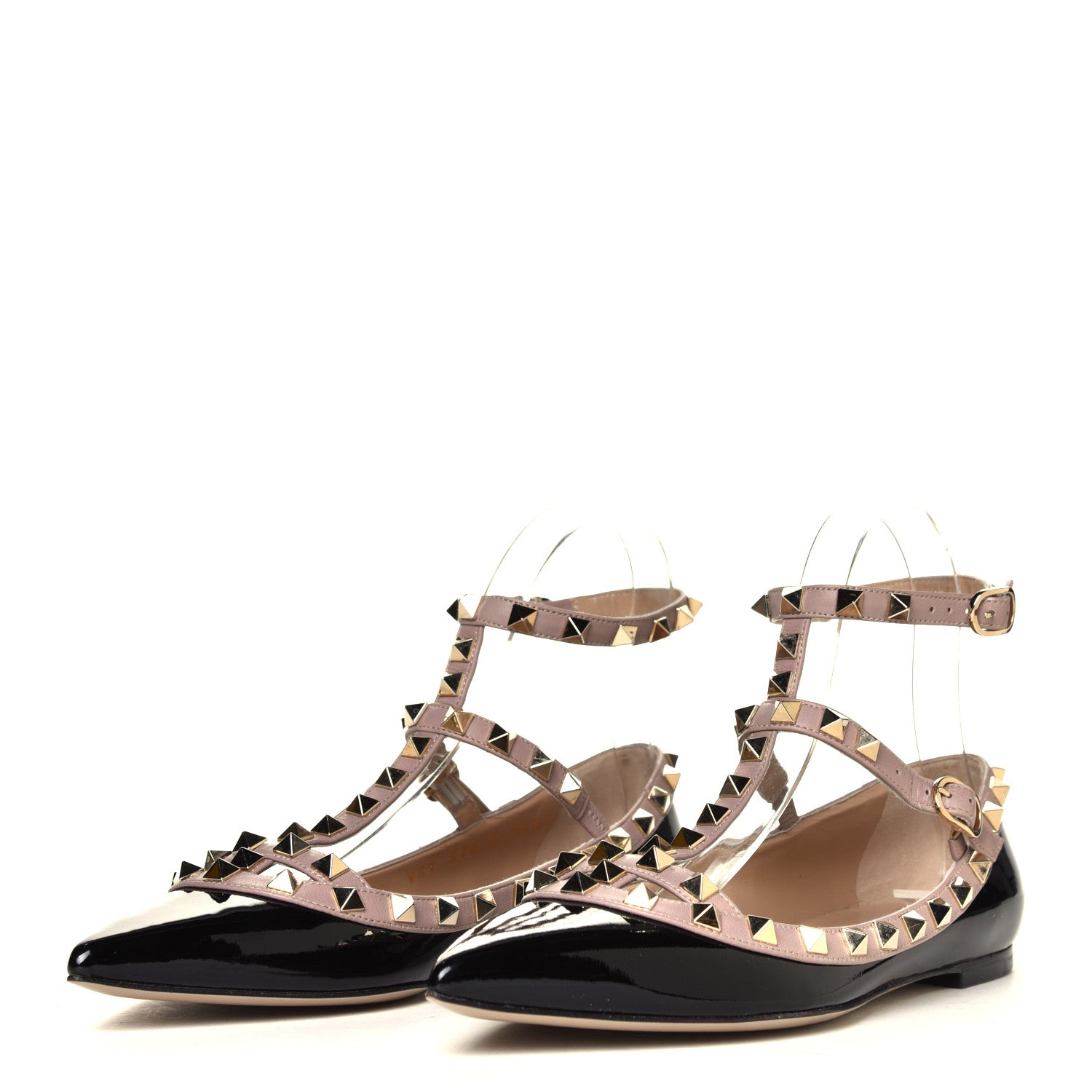 Valentino Garavani Patent Rockstud Cage Ballerina Flats 36.5 Black Poudre 2 of 6