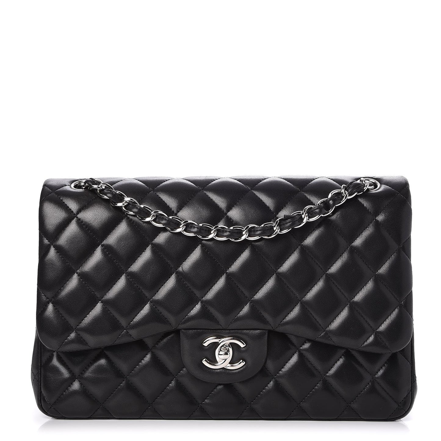 Lambskin Quilted Jumbo Double Flap Black