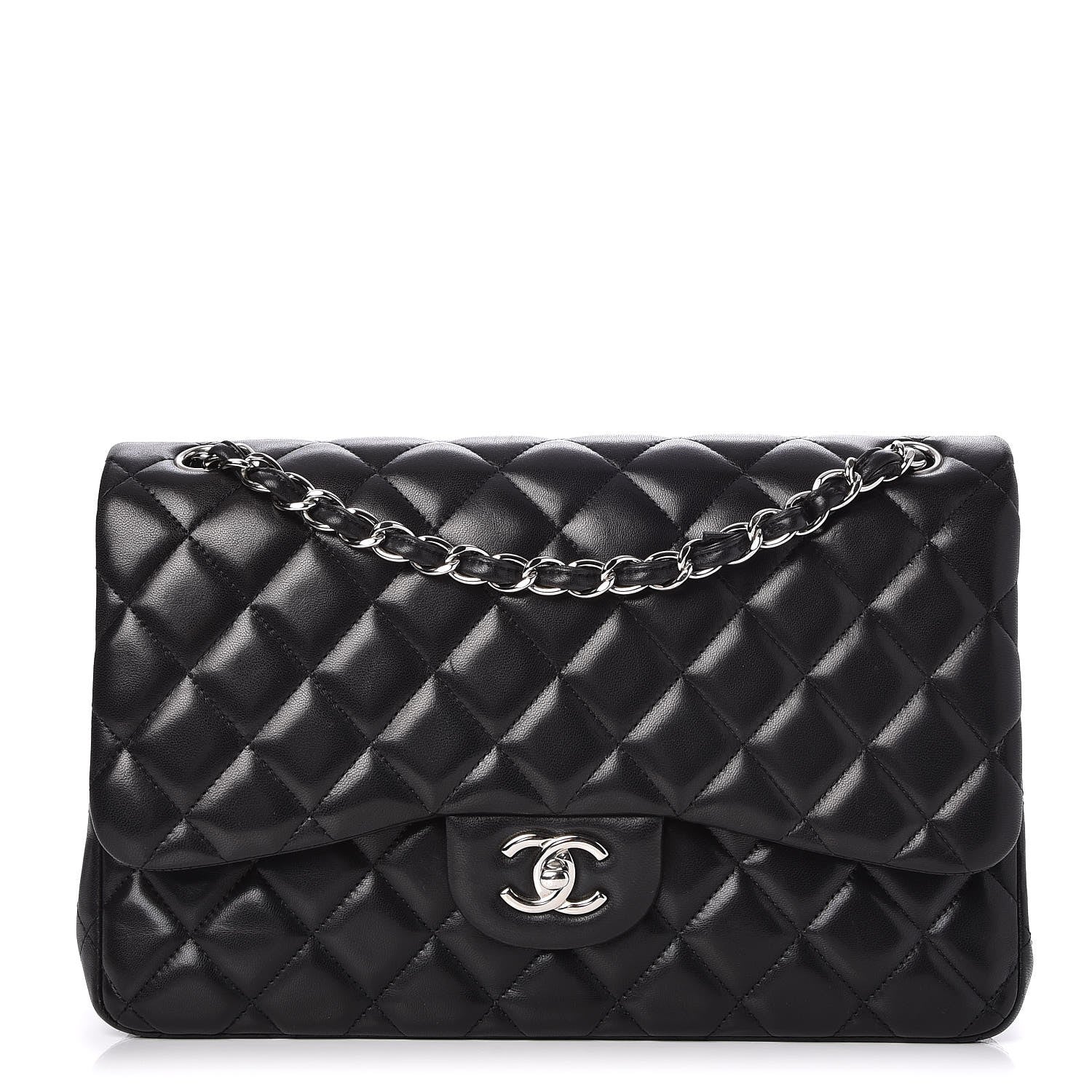 Chanel Lambskin Quilted Jumbo Double Flap Black 1 of 8