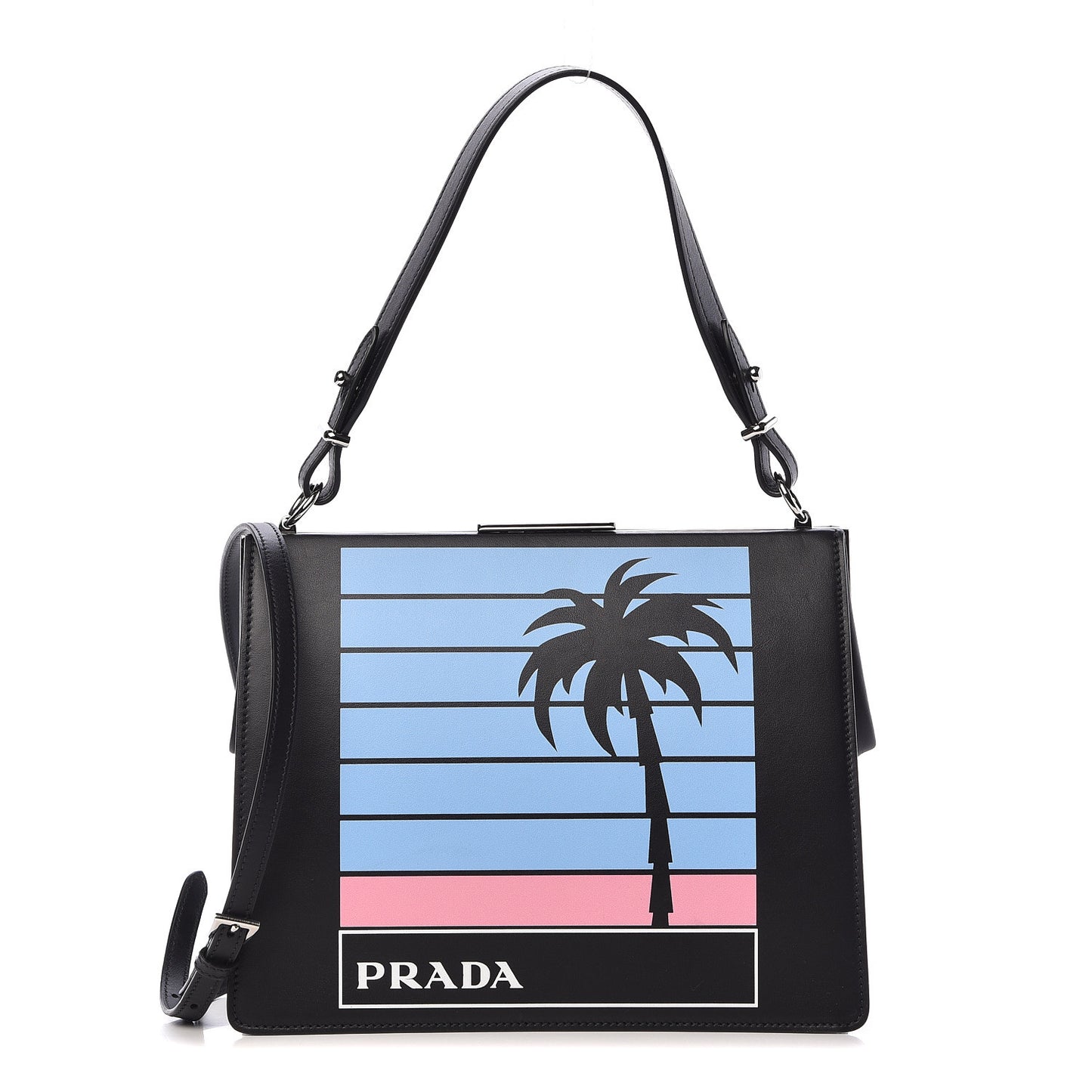 City Calfskin Palm Tree Print Light Frame Bag Black Mare