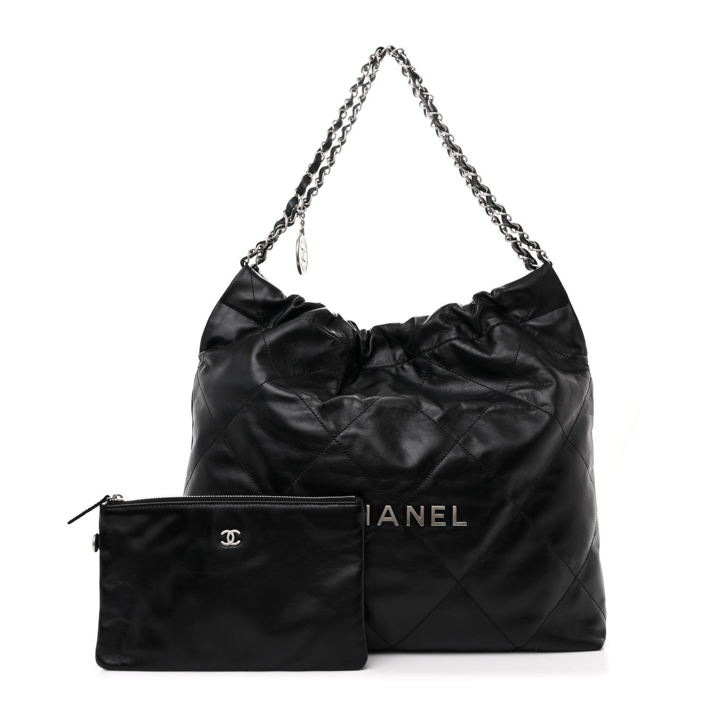 Shiny Calfskin Quilted Chanel 22 Black