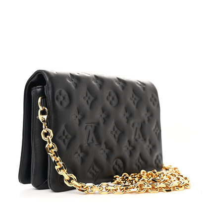 Louis Vuitton Lambskin Embossed Monogram Pochette Coussin Black 3 of 10
