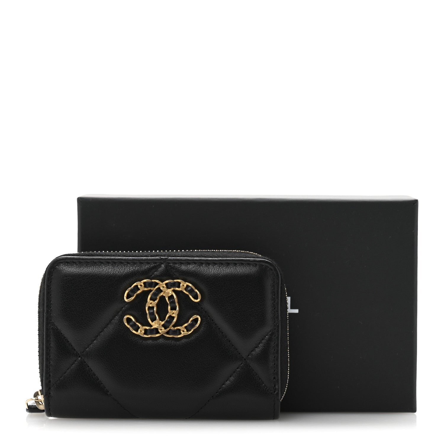 Chanel Lambskin Quilted Chanel 19 Zip Around Coin Purse Wallet Black 8 of 8