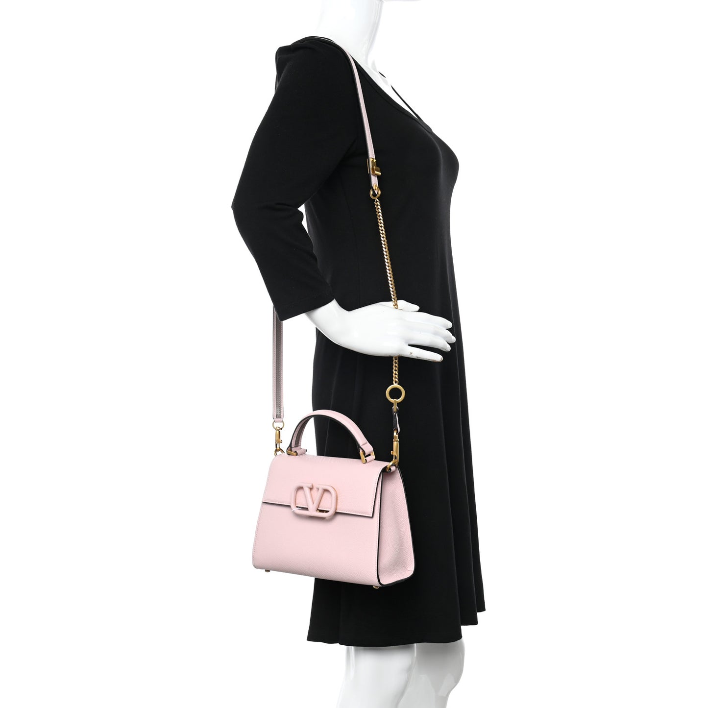 Grainy Calfskin Small VSling Top Handle Bag Rose Quartz
