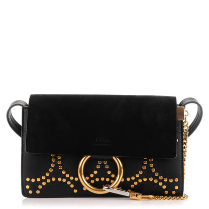 Chloe Suede Calfskin Studded Small Faye Shoulder Bag Black 1 of 7