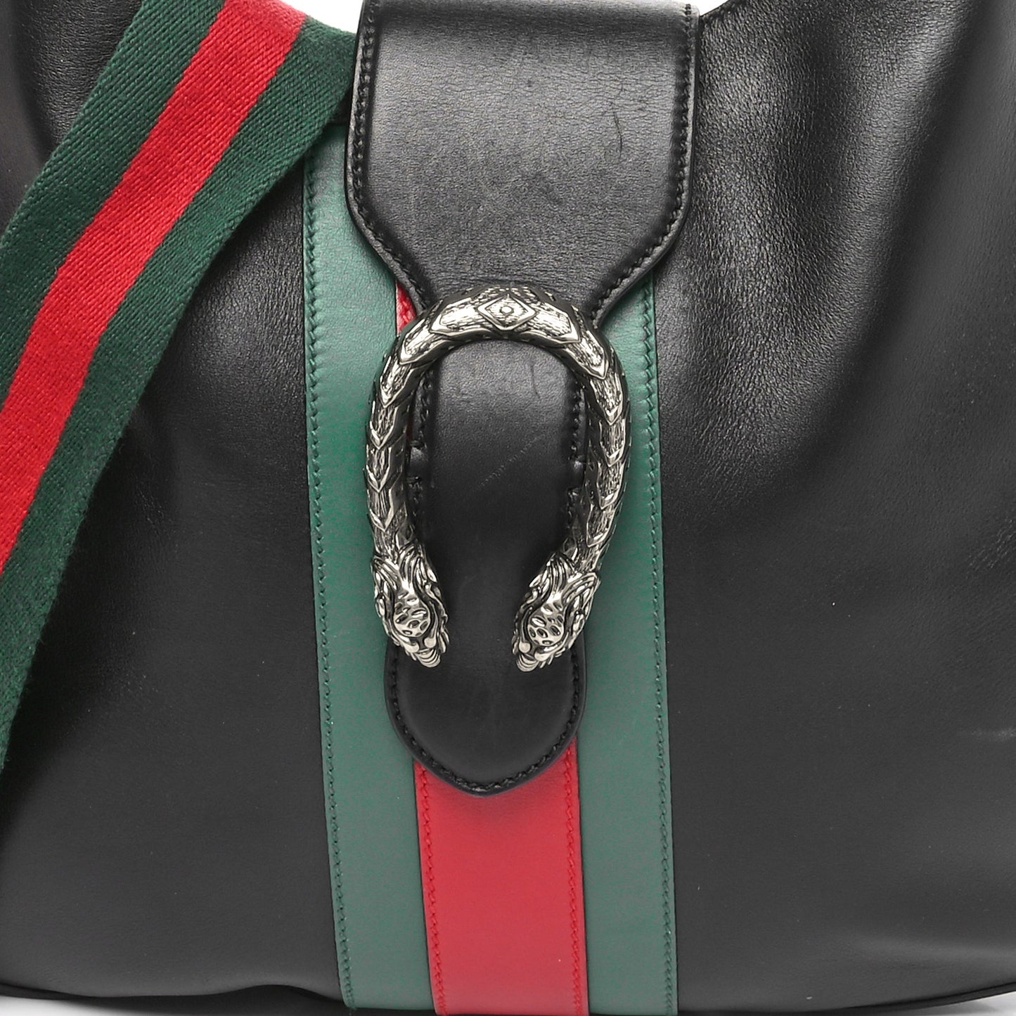 Calfskin Web Stripe Medium Dionysus Hobo Black