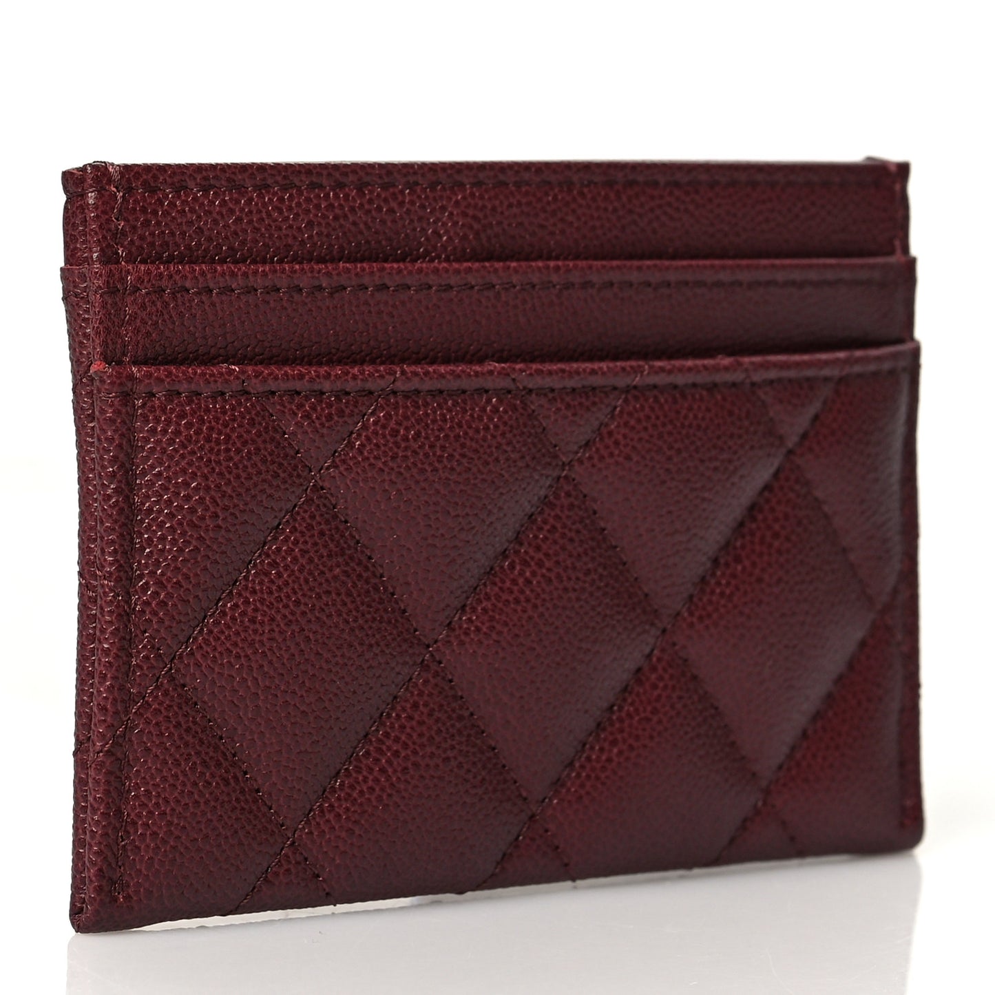 Caviar Quilted Studded CC Card Holder Burgundy