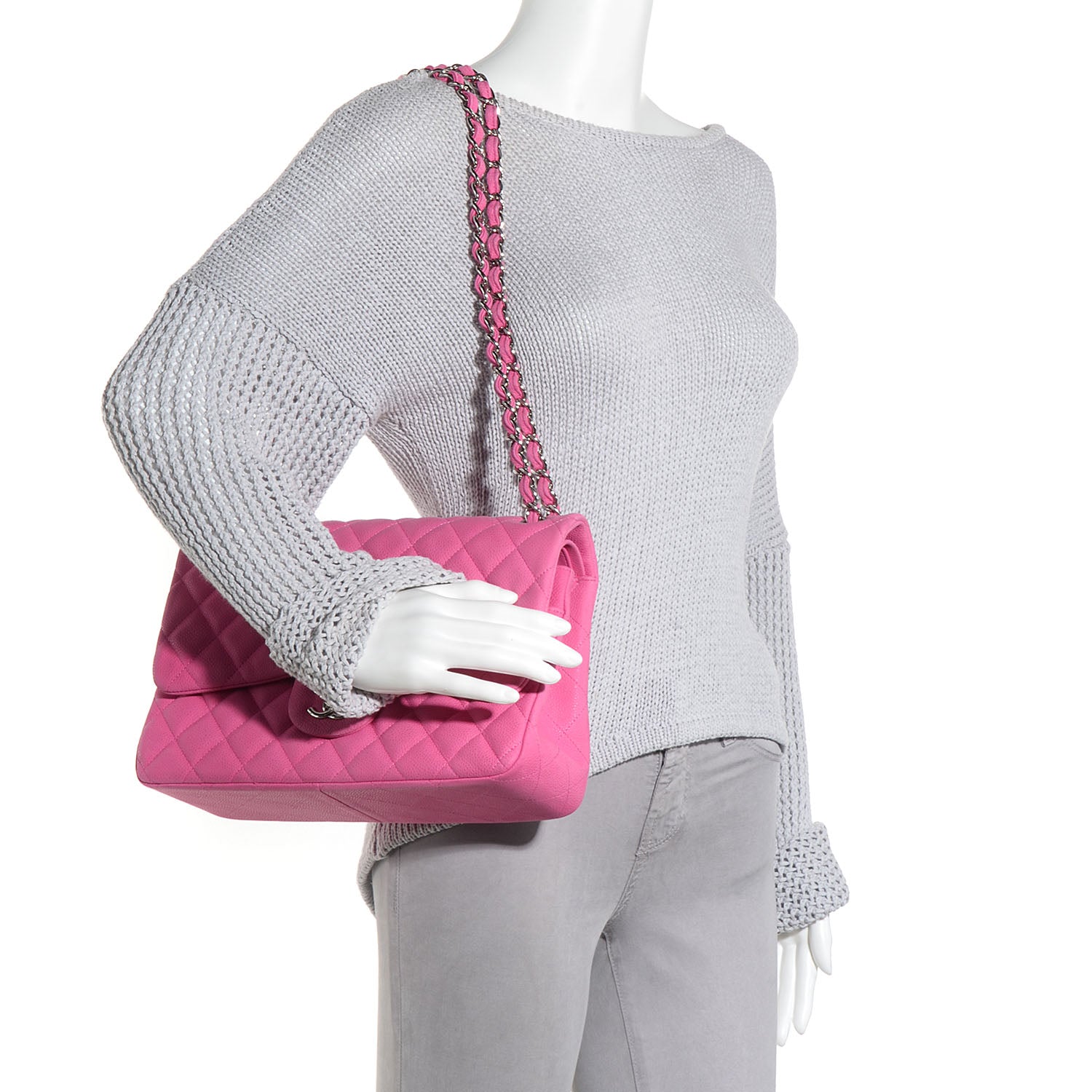 Chanel Iridescent Caviar Jumbo Double Flap Hot Pink 2 of 9