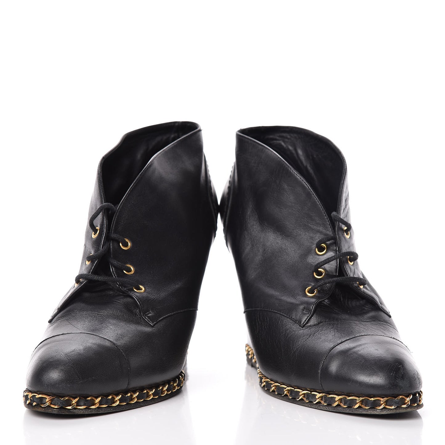 Lambskin CC Chain Wedge Boots 40 Black