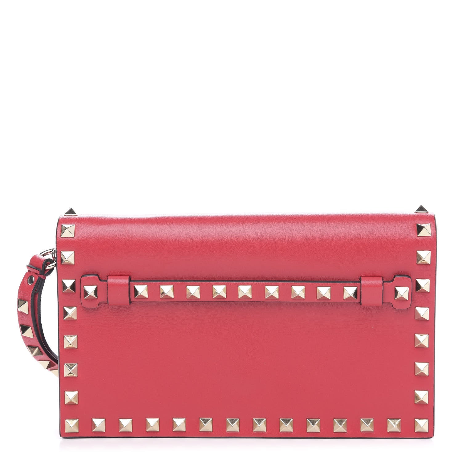 Valentino Garavani Nappa Small Rockstud Wristlet Clutch Fragola 1 of 9
