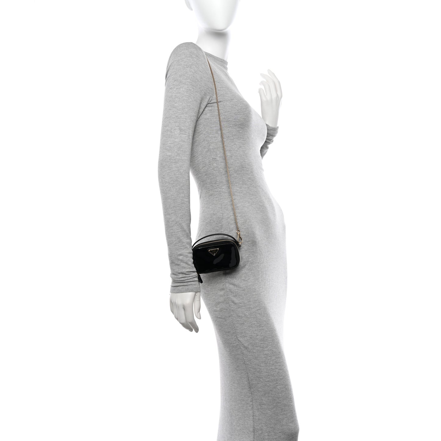 Vernice Metal Triangle Logo Mini Pouch with Handle Black